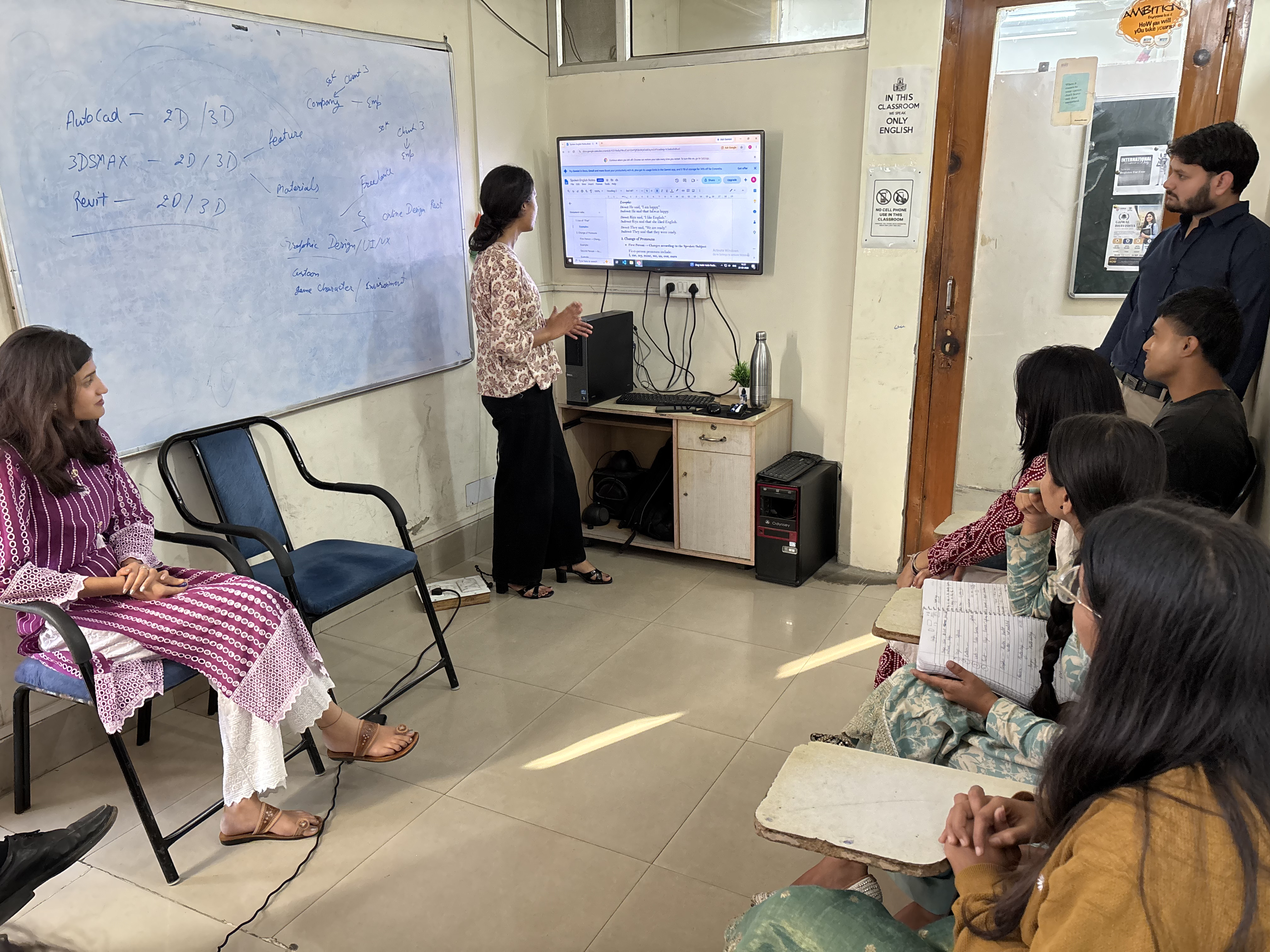 Students learning English in a classroom